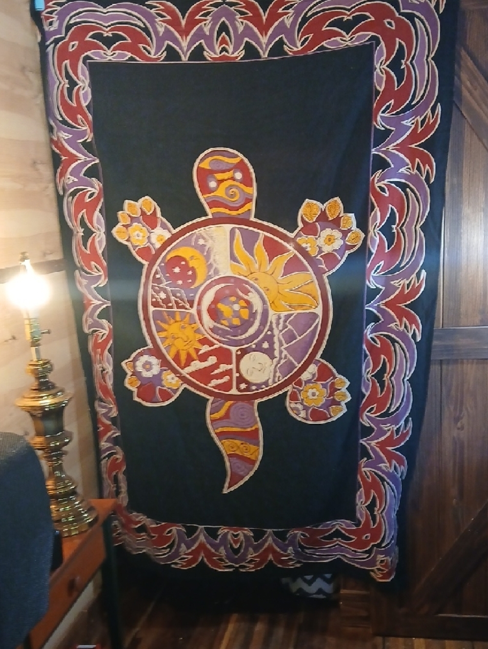 Vintage Gypsy Rose Bohemian Sun & Moon Turtle Wall Tapestry  Yellow, Purple, Red